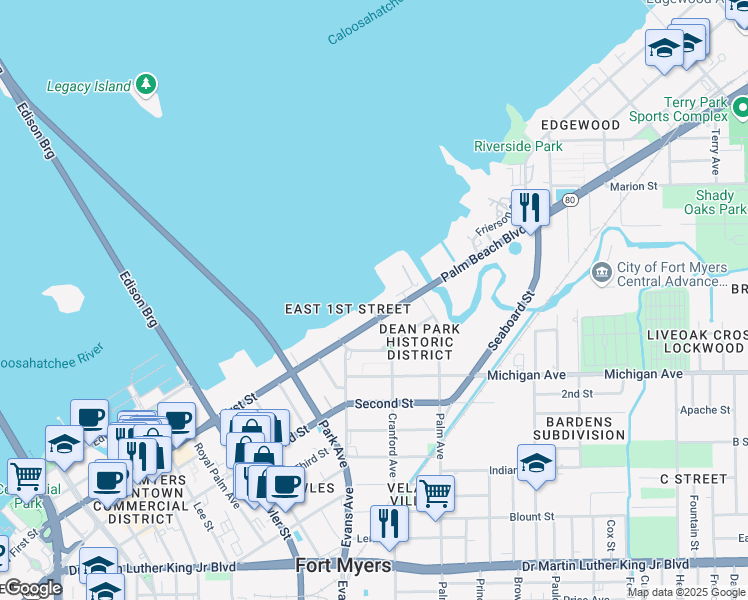 map of restaurants, bars, coffee shops, grocery stores, and more near 2666 Florida 80 in Fort Myers