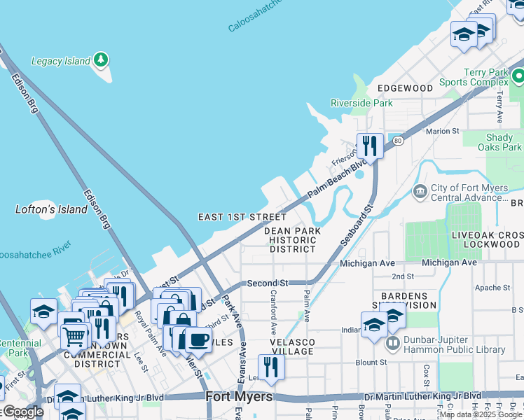 map of restaurants, bars, coffee shops, grocery stores, and more near 2666 Florida 80 in Fort Myers