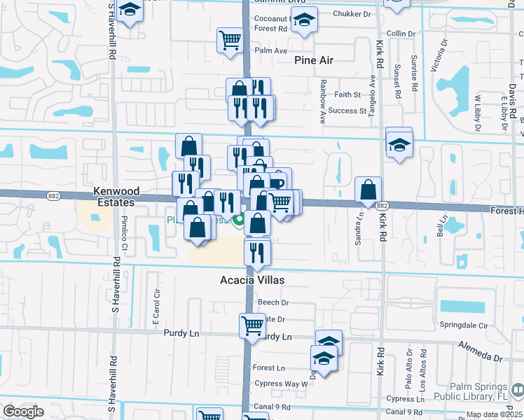 map of restaurants, bars, coffee shops, grocery stores, and more near 1840 South Military Trail in West Palm Beach