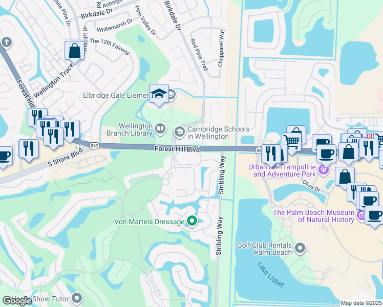 map of restaurants, bars, coffee shops, grocery stores, and more near 11863 Wimbledon Circle in Wellington
