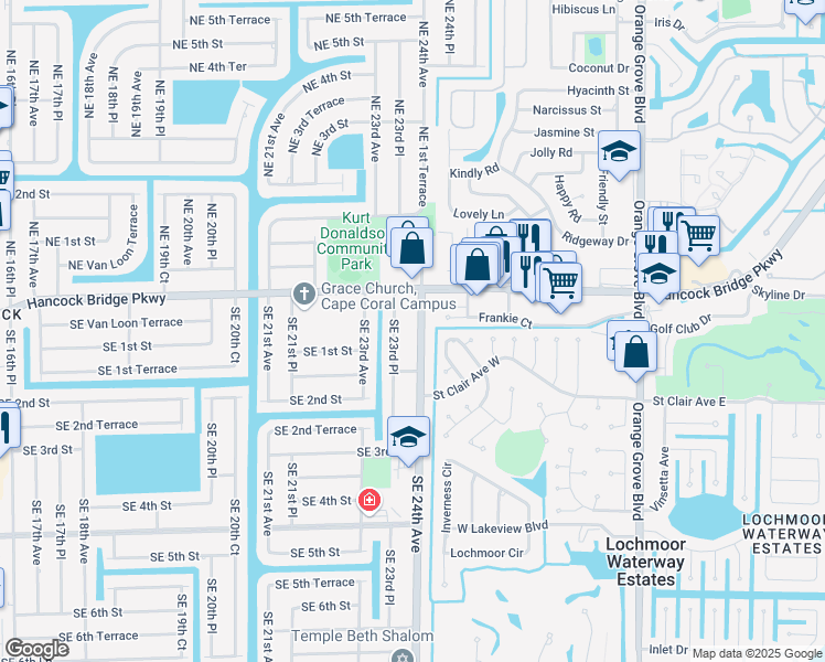 map of restaurants, bars, coffee shops, grocery stores, and more near 24 Southeast 24th Avenue in Cape Coral