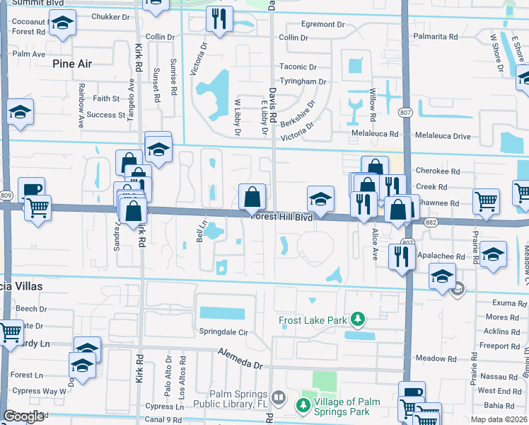 map of restaurants, bars, coffee shops, grocery stores, and more near 1680 Walden Lane in West Palm Beach