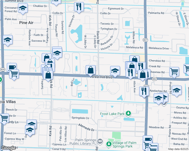 map of restaurants, bars, coffee shops, grocery stores, and more near 1680 Walden Lane in West Palm Beach