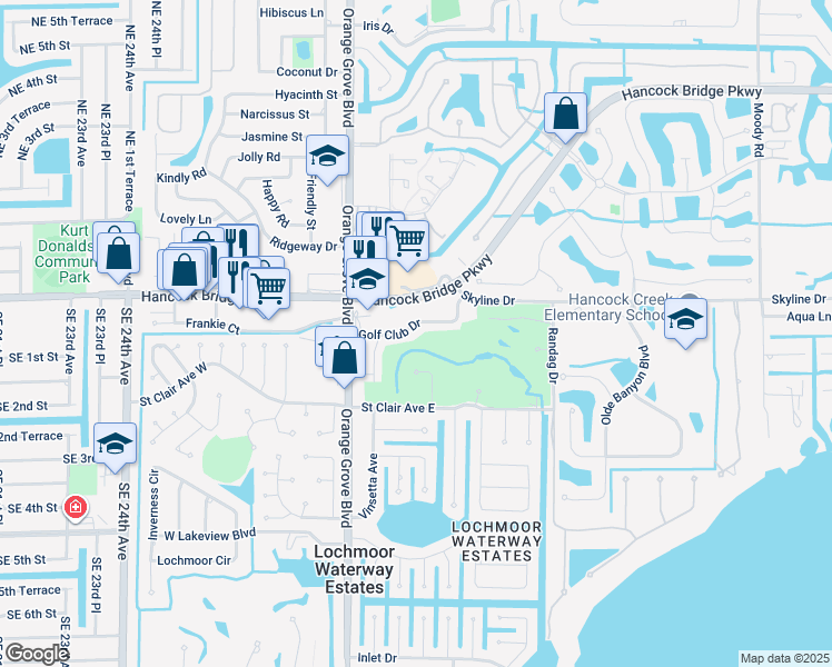 map of restaurants, bars, coffee shops, grocery stores, and more near 4069 Hancock Bridge Parkway in North Fort Myers