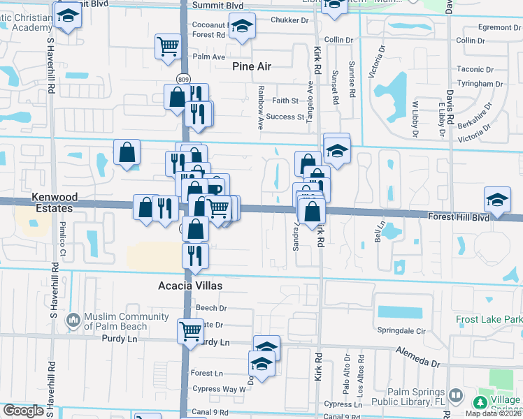 map of restaurants, bars, coffee shops, grocery stores, and more near 1001 Rich Drive in Palm Springs