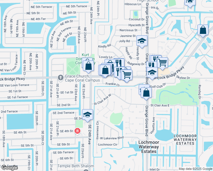 map of restaurants, bars, coffee shops, grocery stores, and more near 4434 Frankie Court in North Fort Myers