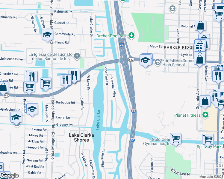 map of restaurants, bars, coffee shops, grocery stores, and more near 7031 Venetian Way in West Palm Beach
