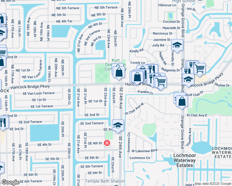 map of restaurants, bars, coffee shops, grocery stores, and more near 10 Southeast 23rd Place in Cape Coral