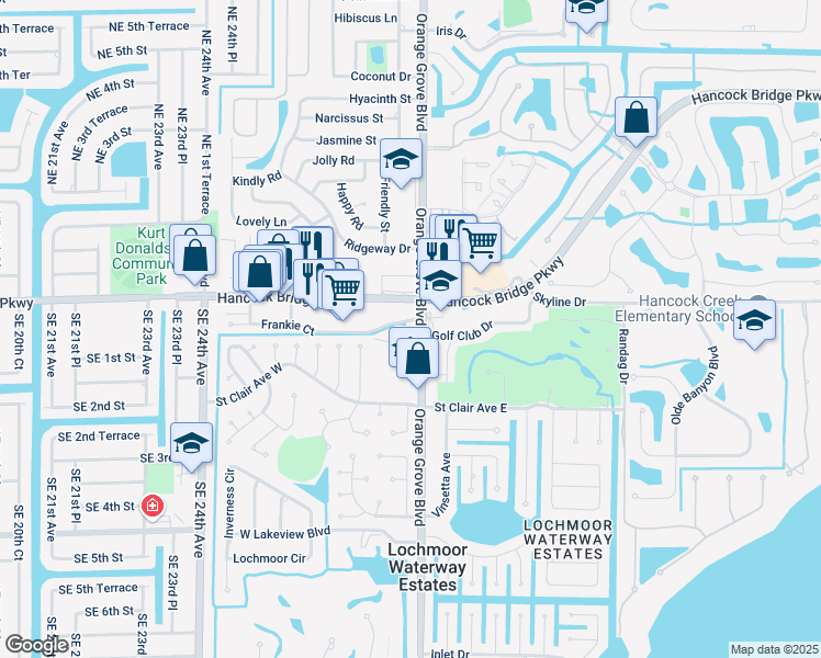 map of restaurants, bars, coffee shops, grocery stores, and more near 4120 Hancock Bridge Parkway in North Fort Myers