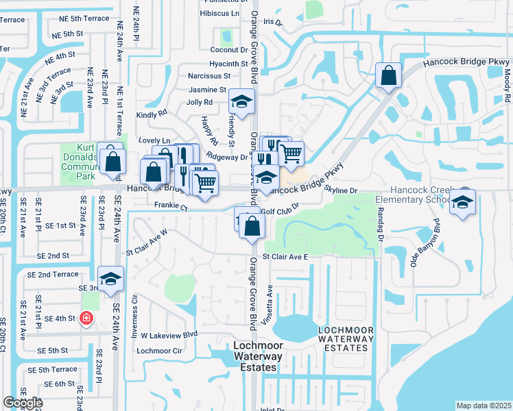map of restaurants, bars, coffee shops, grocery stores, and more near in Lochmoor Waterway Estates
