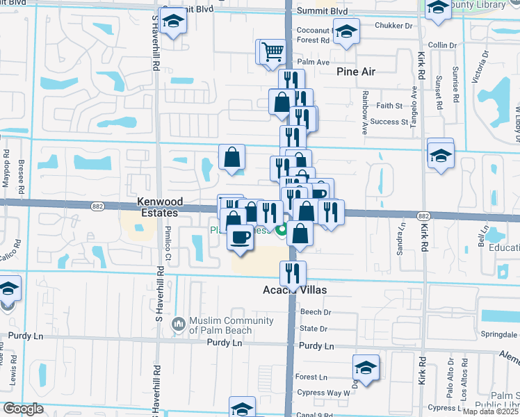 map of restaurants, bars, coffee shops, grocery stores, and more near 4637 Forest Hill Boulevard in West Palm Beach