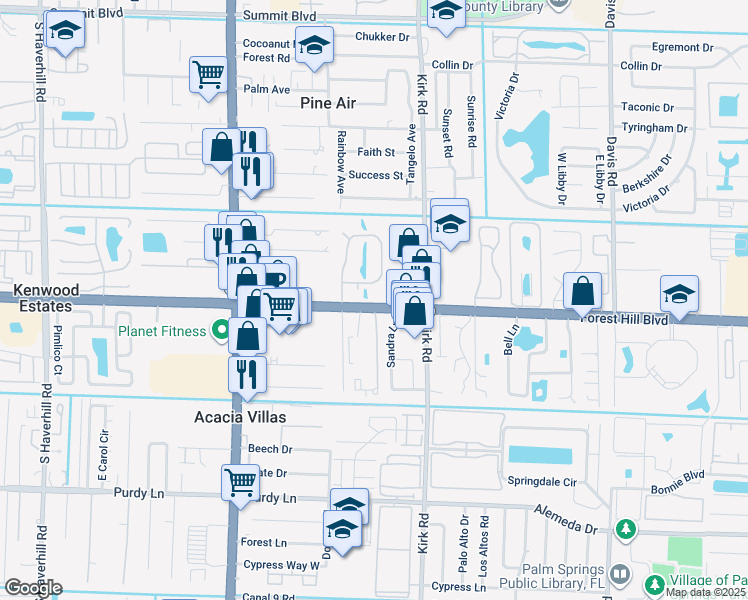 map of restaurants, bars, coffee shops, grocery stores, and more near 1534 Forest Lakes Circle in West Palm Beach