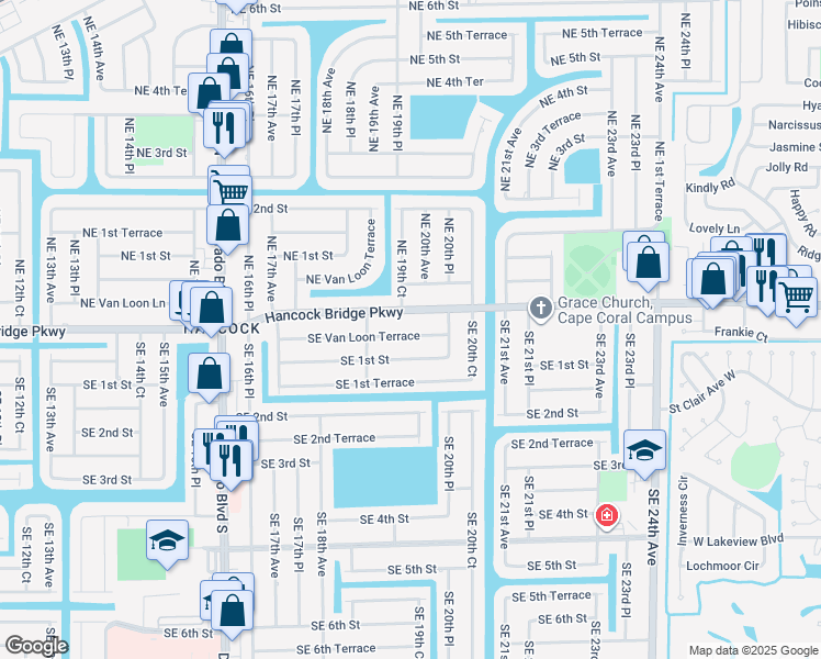 map of restaurants, bars, coffee shops, grocery stores, and more near 1909 Southeast Van Loon Terrace in Cape Coral