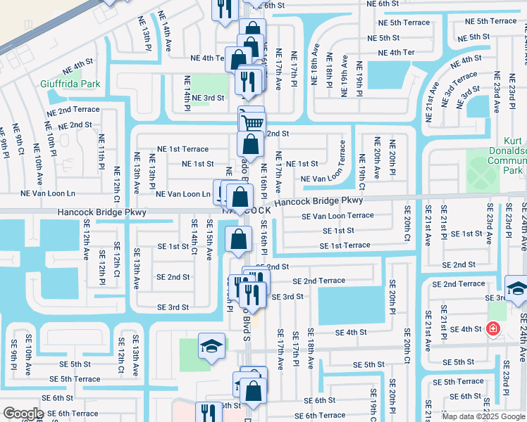 map of restaurants, bars, coffee shops, grocery stores, and more near in Cape Coral