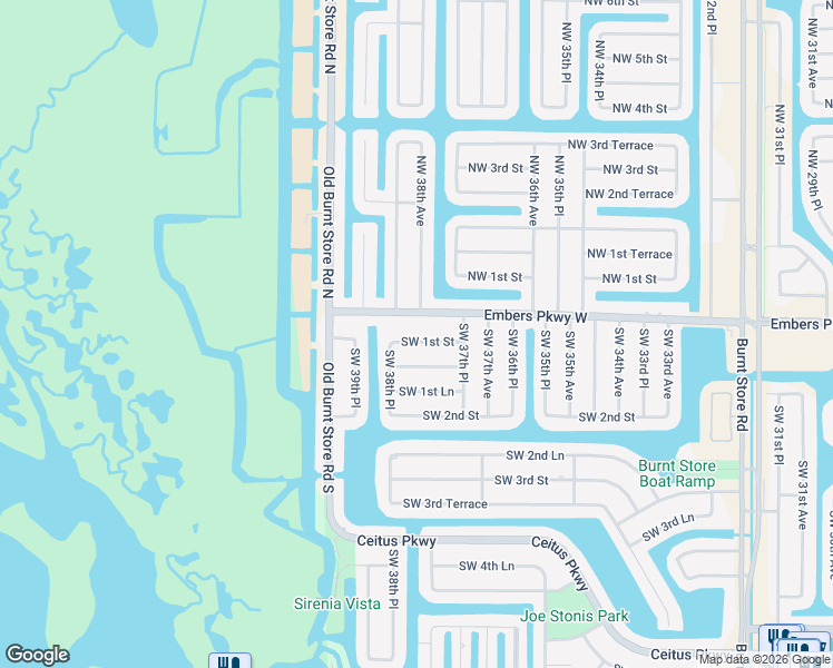 map of restaurants, bars, coffee shops, grocery stores, and more near 3809 Southwest 1st Street in Cape Coral