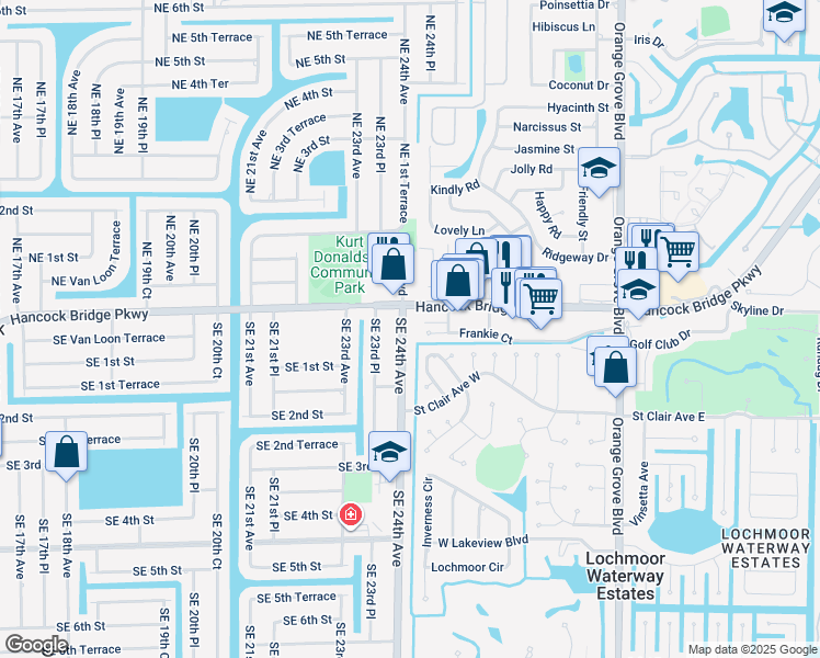 map of restaurants, bars, coffee shops, grocery stores, and more near in Cape Coral