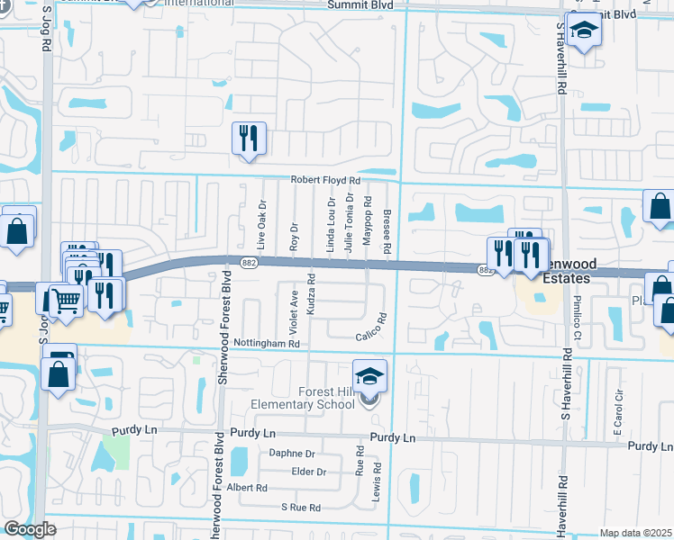 map of restaurants, bars, coffee shops, grocery stores, and more near 5690 Florida 882 in West Palm Beach