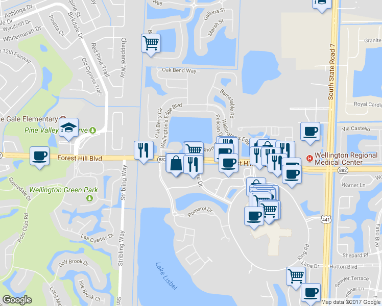 map of restaurants, bars, coffee shops, grocery stores, and more near 1963 Waterside Court West in Wellington