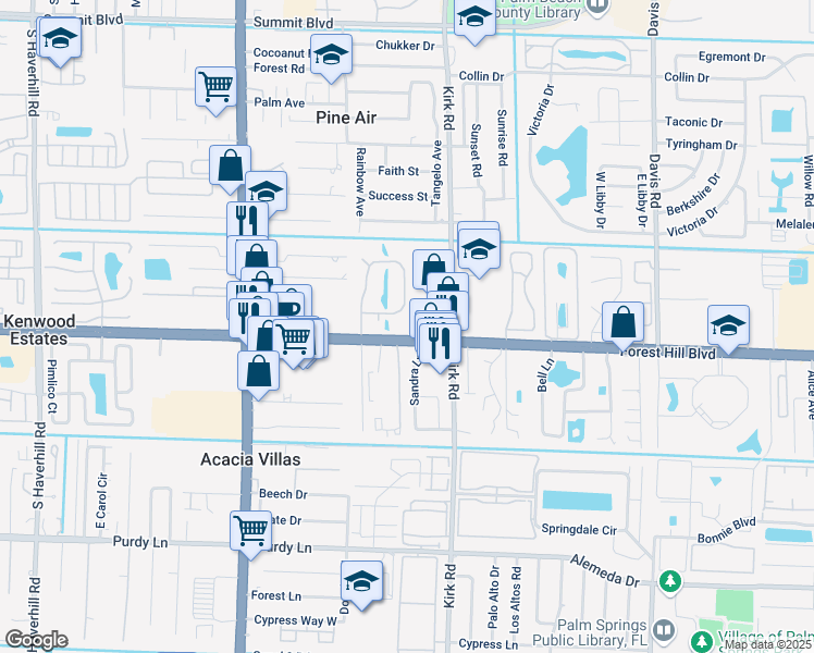 map of restaurants, bars, coffee shops, grocery stores, and more near 1534 Forest Lakes Circle in West Palm Beach