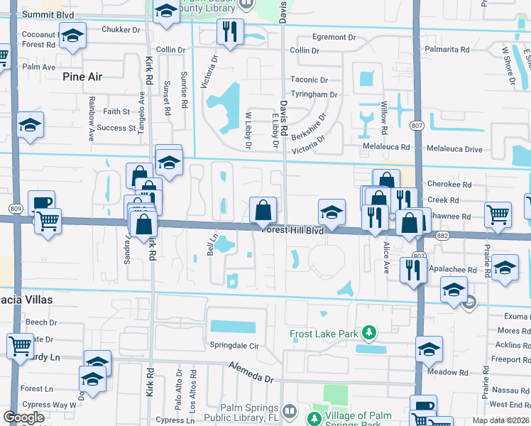 map of restaurants, bars, coffee shops, grocery stores, and more near 1680 Walden Lane in West Palm Beach