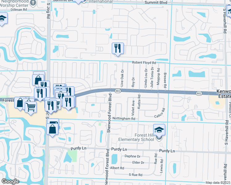 map of restaurants, bars, coffee shops, grocery stores, and more near 5954 Forest Hill Boulevard in West Palm Beach