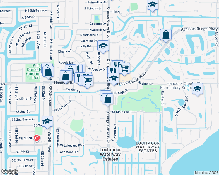 map of restaurants, bars, coffee shops, grocery stores, and more near 4785 Orange Grove Boulevard in North Fort Myers