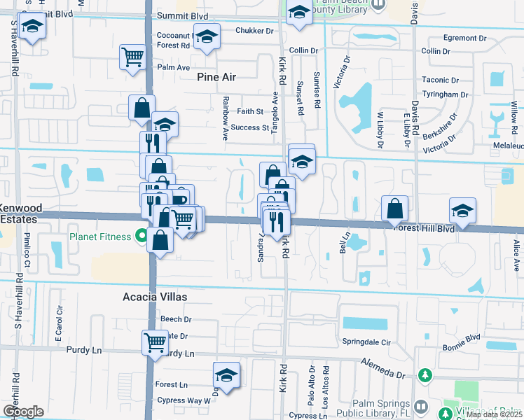 map of restaurants, bars, coffee shops, grocery stores, and more near 1534 Forest Lakes Circle in West Palm Beach