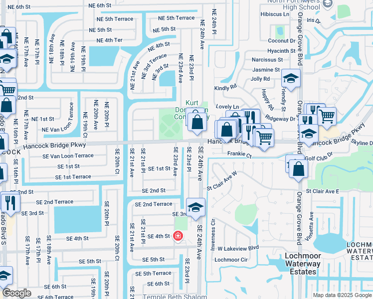 map of restaurants, bars, coffee shops, grocery stores, and more near 10 SE 23rd Pl in Cape Coral