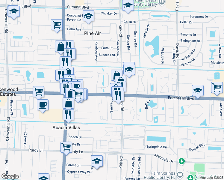 map of restaurants, bars, coffee shops, grocery stores, and more near 1534 Forest Lakes Circle in West Palm Beach