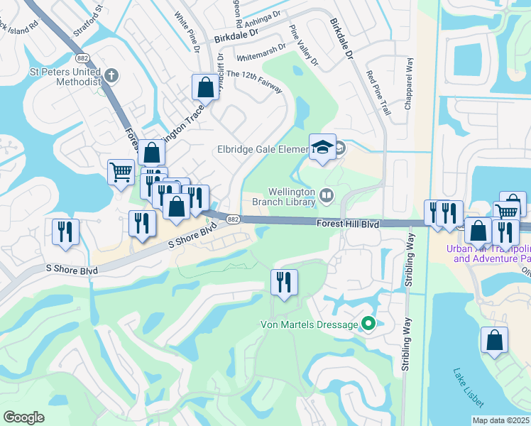 map of restaurants, bars, coffee shops, grocery stores, and more near 1989 Canterbury Circle in Wellington