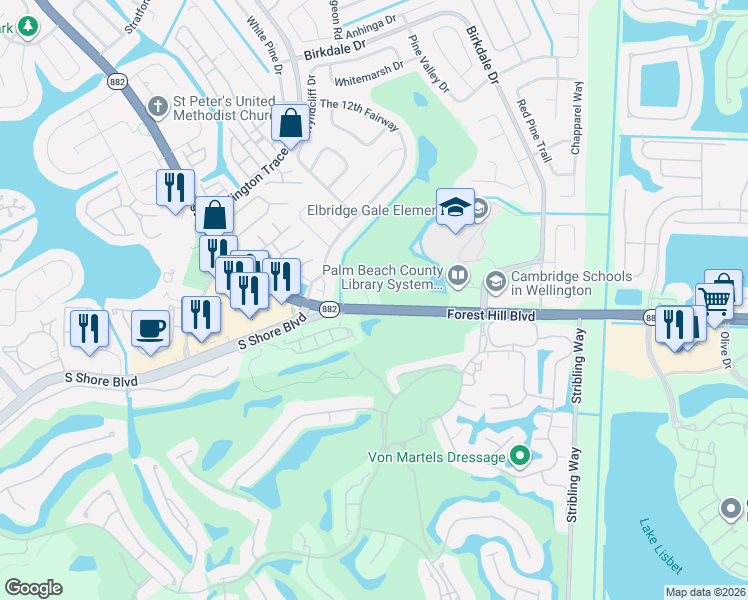 map of restaurants, bars, coffee shops, grocery stores, and more near 1989 Canterbury Circle in Wellington
