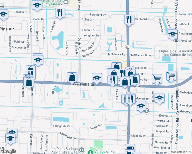 map of restaurants, bars, coffee shops, grocery stores, and more near 3333 Forest Hill Boulevard in West Palm Beach