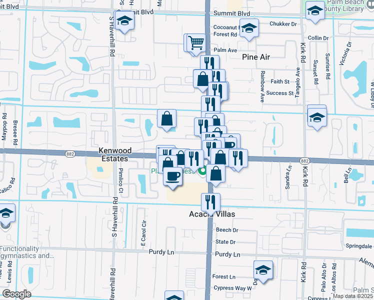map of restaurants, bars, coffee shops, grocery stores, and more near 4637 Forest Hill Boulevard in West Palm Beach