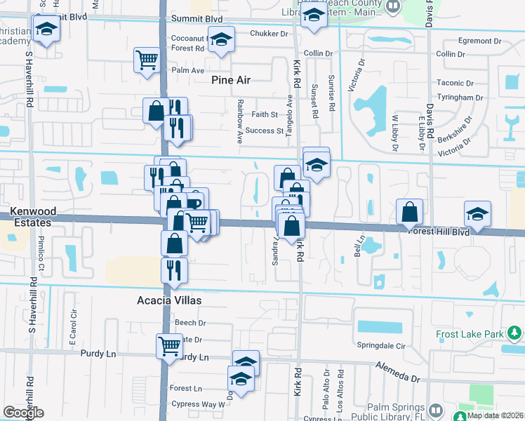 map of restaurants, bars, coffee shops, grocery stores, and more near 1524 Forest Lakes Circle in West Palm Beach