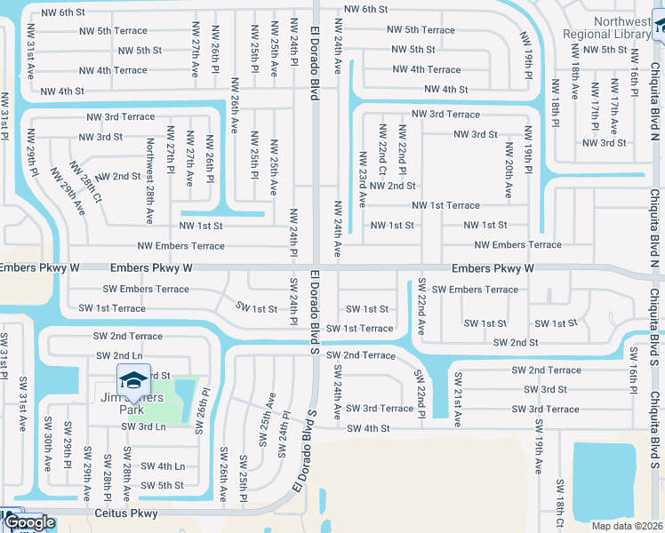 map of restaurants, bars, coffee shops, grocery stores, and more near 2338 Embers Parkway West in Cape Coral