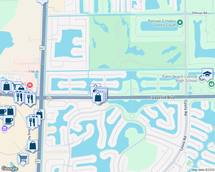map of restaurants, bars, coffee shops, grocery stores, and more near 9230 Via Classico East in Wellington
