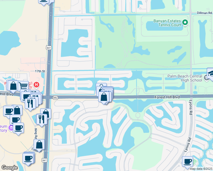 map of restaurants, bars, coffee shops, grocery stores, and more near 9338 Via Classico West in Wellington