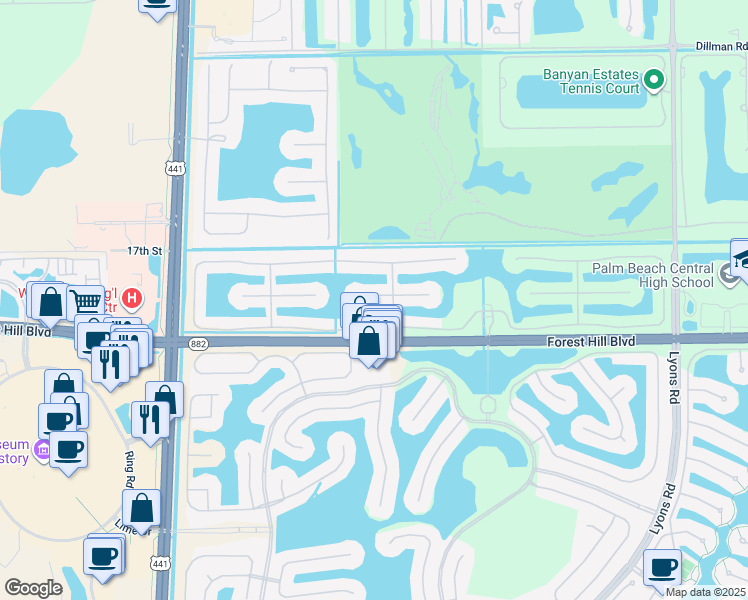 map of restaurants, bars, coffee shops, grocery stores, and more near 9338 Via Classico West in Wellington