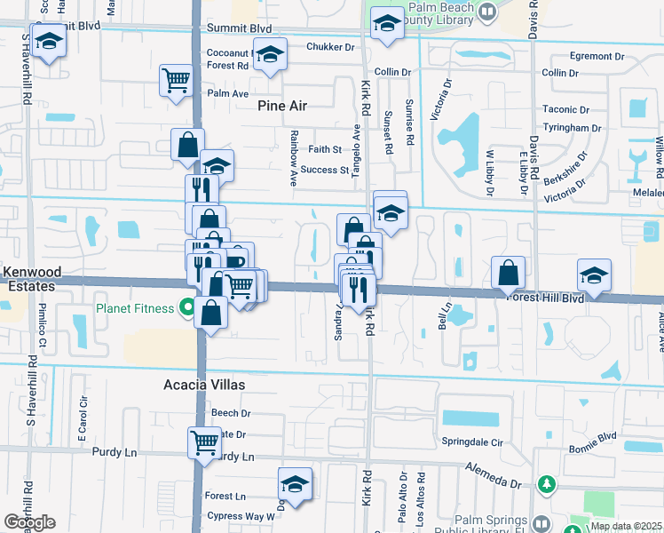 map of restaurants, bars, coffee shops, grocery stores, and more near 1534 Forest Lakes Circle in West Palm Beach