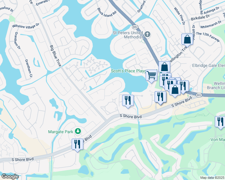 map of restaurants, bars, coffee shops, grocery stores, and more near 2012 White Coral Court in Wellington