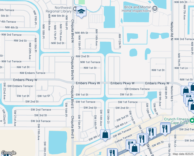 map of restaurants, bars, coffee shops, grocery stores, and more near 4 Northwest 14th Place in Cape Coral