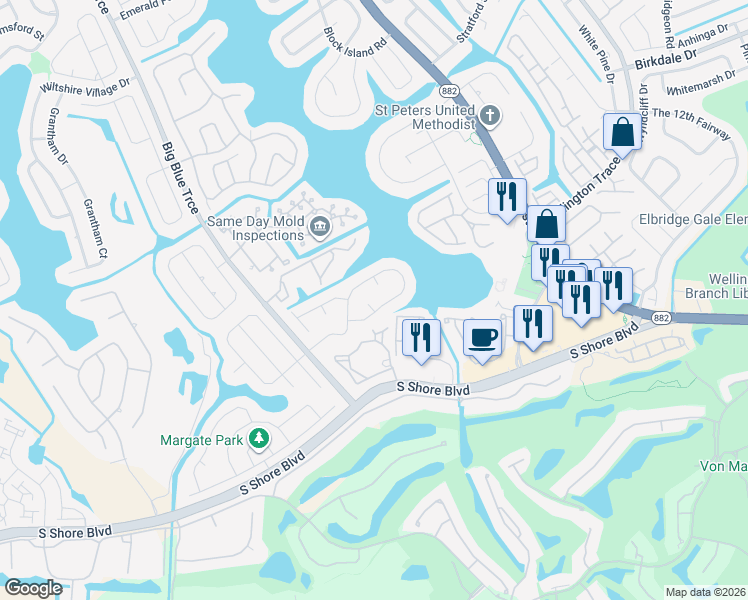 map of restaurants, bars, coffee shops, grocery stores, and more near 2012 White Coral Court in Wellington
