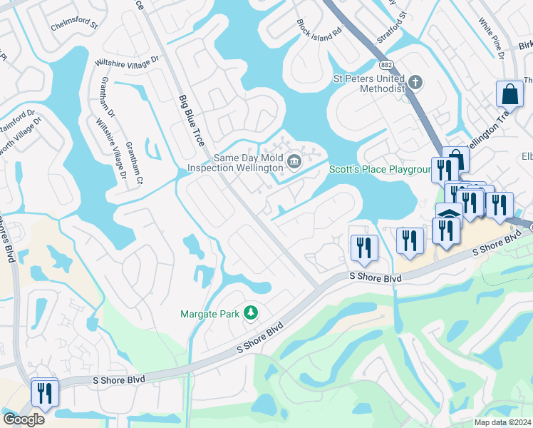 map of restaurants, bars, coffee shops, grocery stores, and more near 12701 Coral Breeze Drive in Wellington