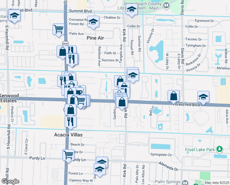 map of restaurants, bars, coffee shops, grocery stores, and more near 1534 Forest Lakes Circle in West Palm Beach