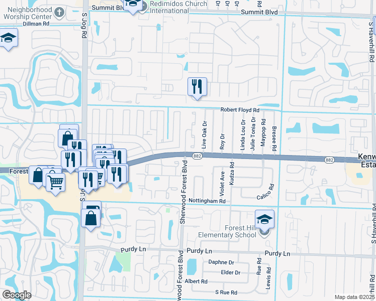 map of restaurants, bars, coffee shops, grocery stores, and more near 5983 Forest Hill Boulevard in West Palm Beach