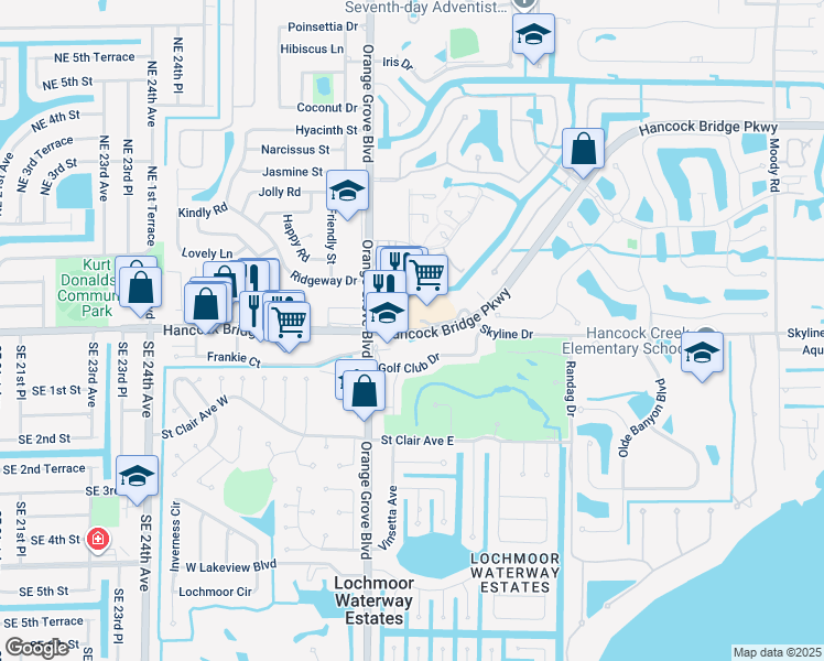 map of restaurants, bars, coffee shops, grocery stores, and more near 4069 Hancock Bridge Parkway in North Fort Myers