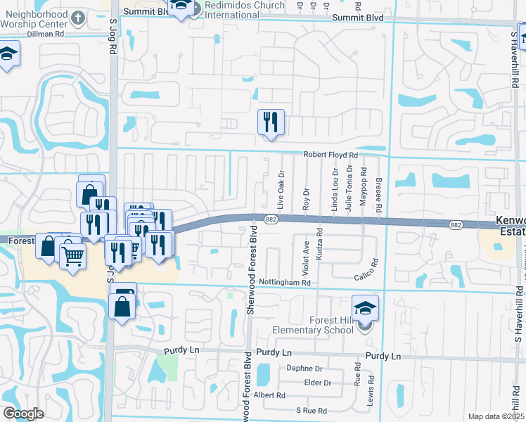 map of restaurants, bars, coffee shops, grocery stores, and more near 5954 Forest Hill Boulevard in West Palm Beach