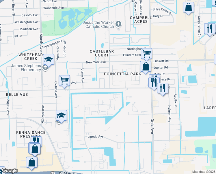 map of restaurants, bars, coffee shops, grocery stores, and more near 1721 Target Court in Fort Myers