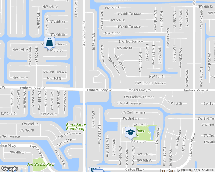 map of restaurants, bars, coffee shops, grocery stores, and more near 5 Northwest 30th Place in Cape Coral