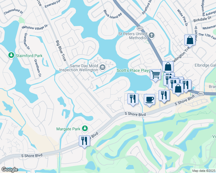 map of restaurants, bars, coffee shops, grocery stores, and more near 12653 Coral Breeze Drive in Wellington